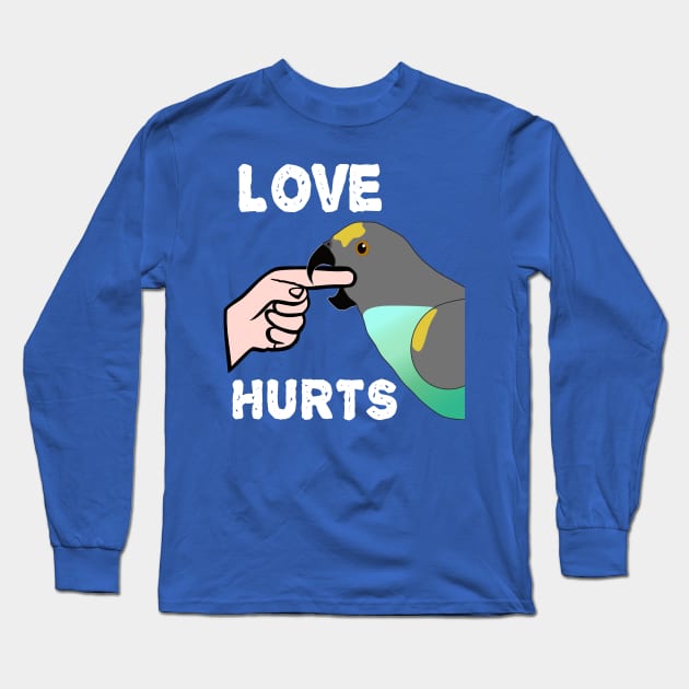 Love Hurts Meyers Parrot Long Sleeve T-Shirt by Einstein Parrot